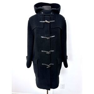 Vintage Burberry London Duffle Coat UK 10 Black Wool Hooded Toggle Nova Check 99